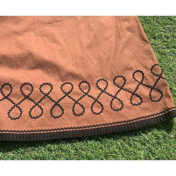 ODILLE ANTHROPOLOGIE Brown black embroidered trim A-LINE Garden Spring SKIRT - Picture 4 of 4